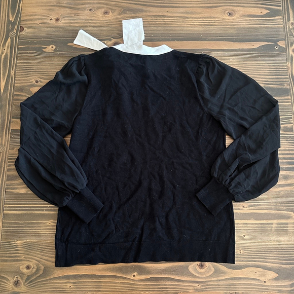 New CeCe Black White Bow Collar Long Sleeve Sweater Size S Puff Sleeve - Picture 3 of 7